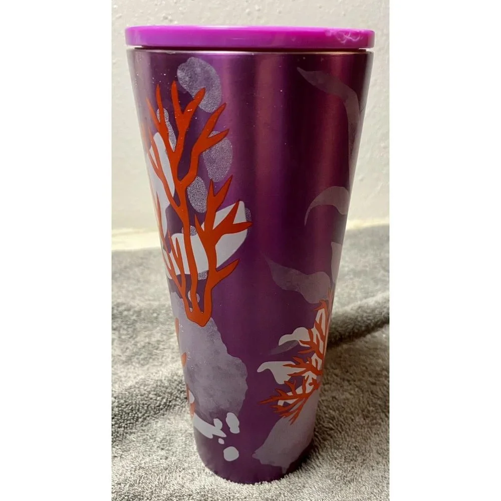 Starbucks Pink Purple Coral Reef metal 24 oz cold cup Tumbler 2021 NO STRAW ASIS